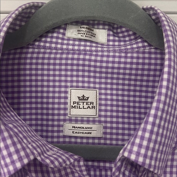 Men’s Peter Millar  Button Down medium Purple Check Print. EUC long sleeve - Picture 2 of 4
